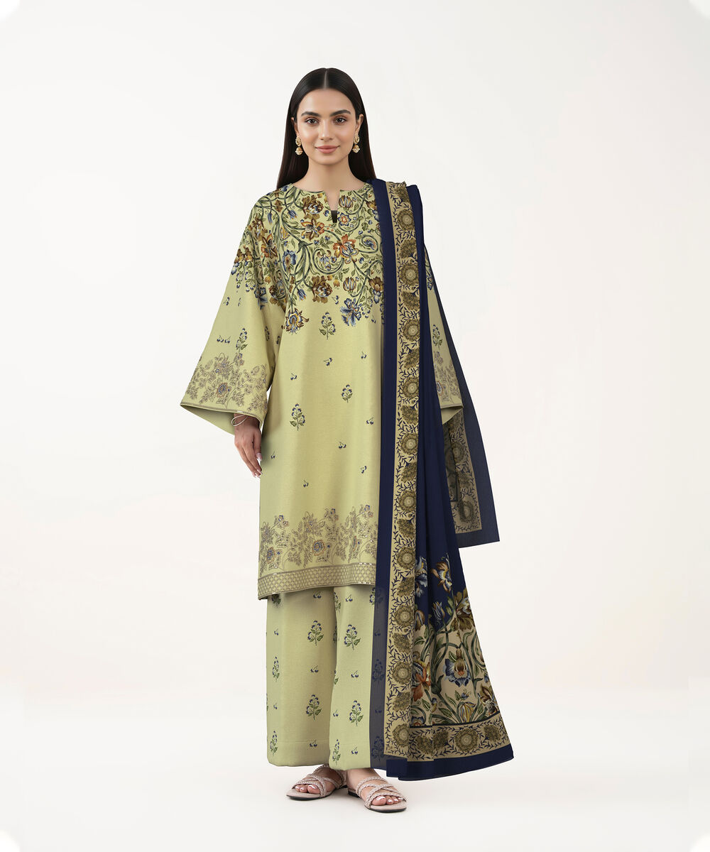 Women's Unstitched Lawn Butter Yellow Embroidered 3 Piece Suit