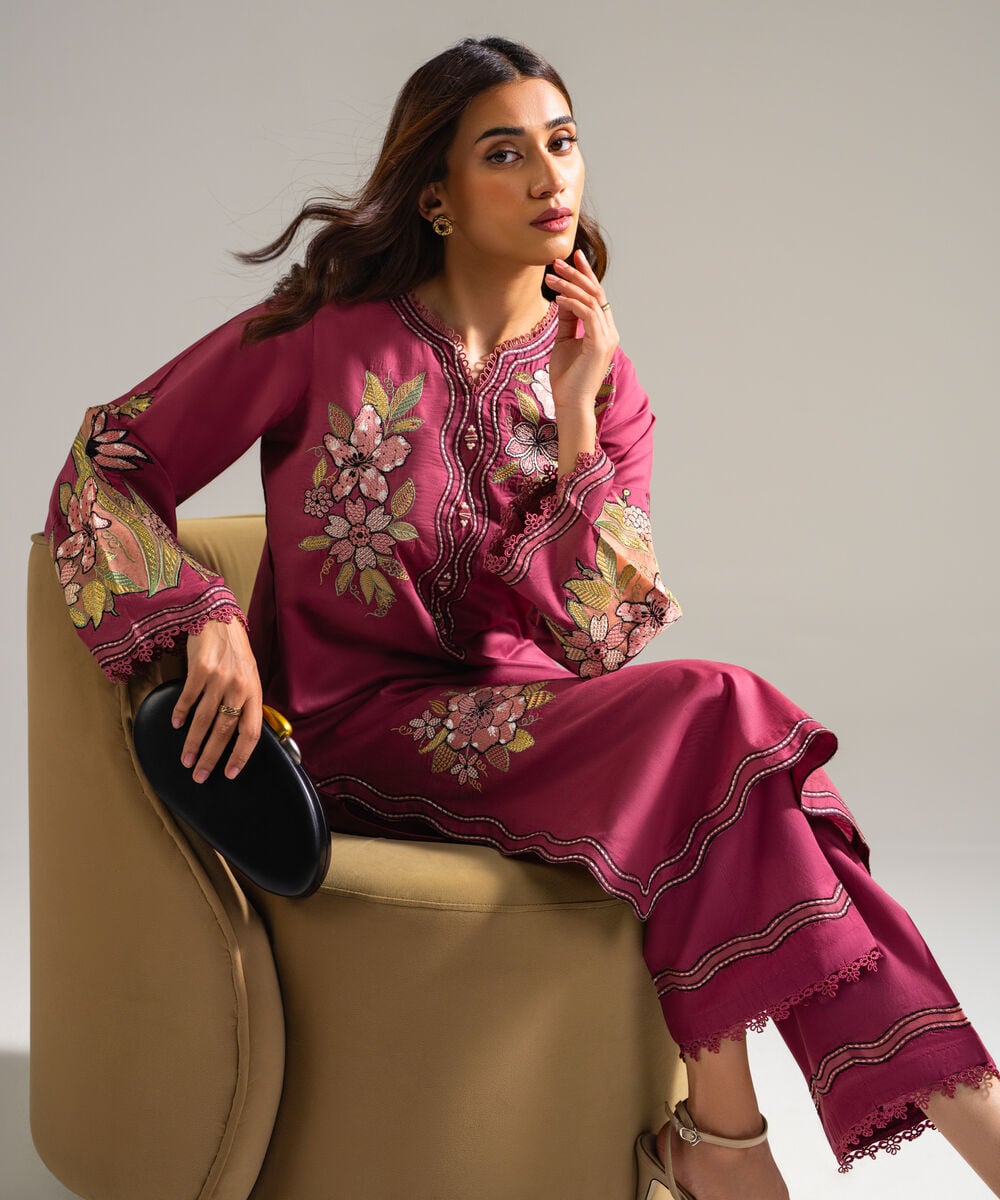 Women's RTW Lawn Embroidered Mauve 2 Piece Suit