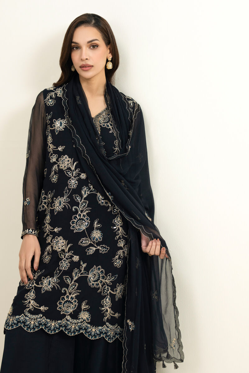 3 Piece - Embroidered Chiffon Suit
