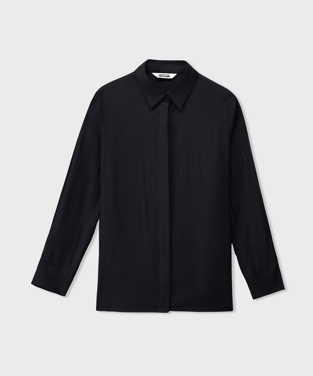 Women's Western Wear Black Loose-Fit Textured Shirt