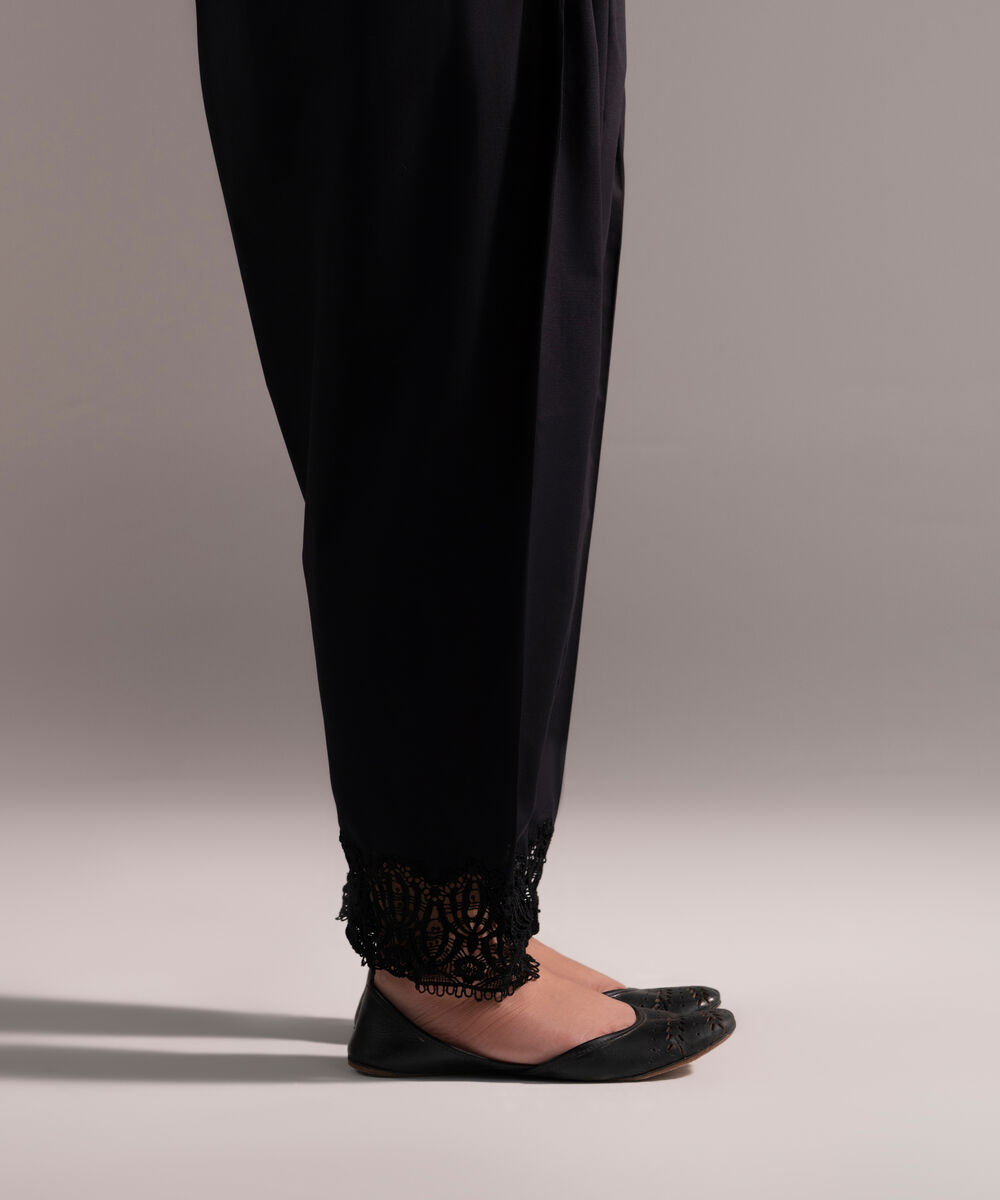 Women's RTW Cambric Solid Black Shalwar