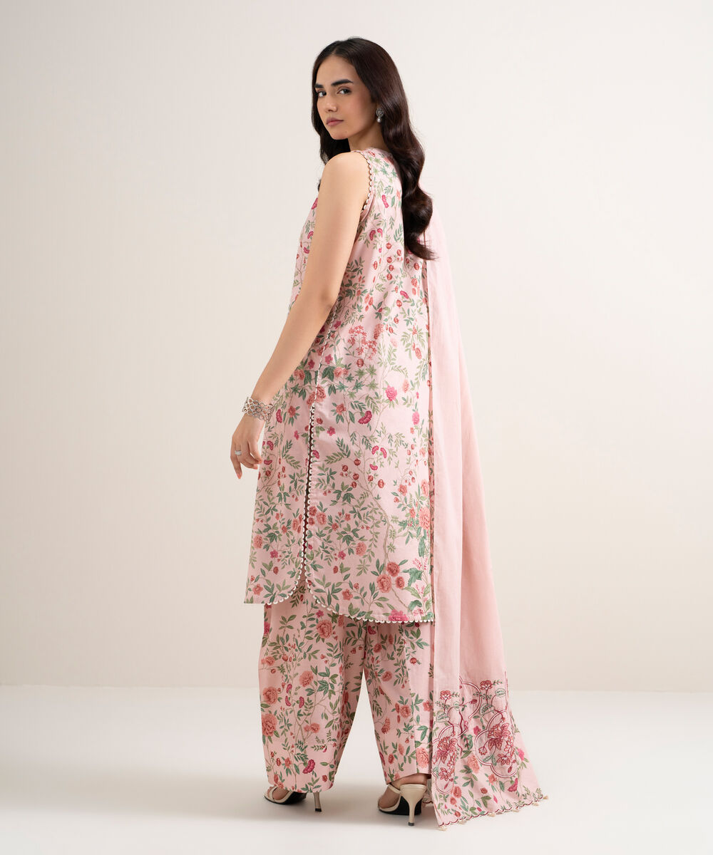 Women's Unstitched Lawn Embroidered Pink 3 Piece Suit