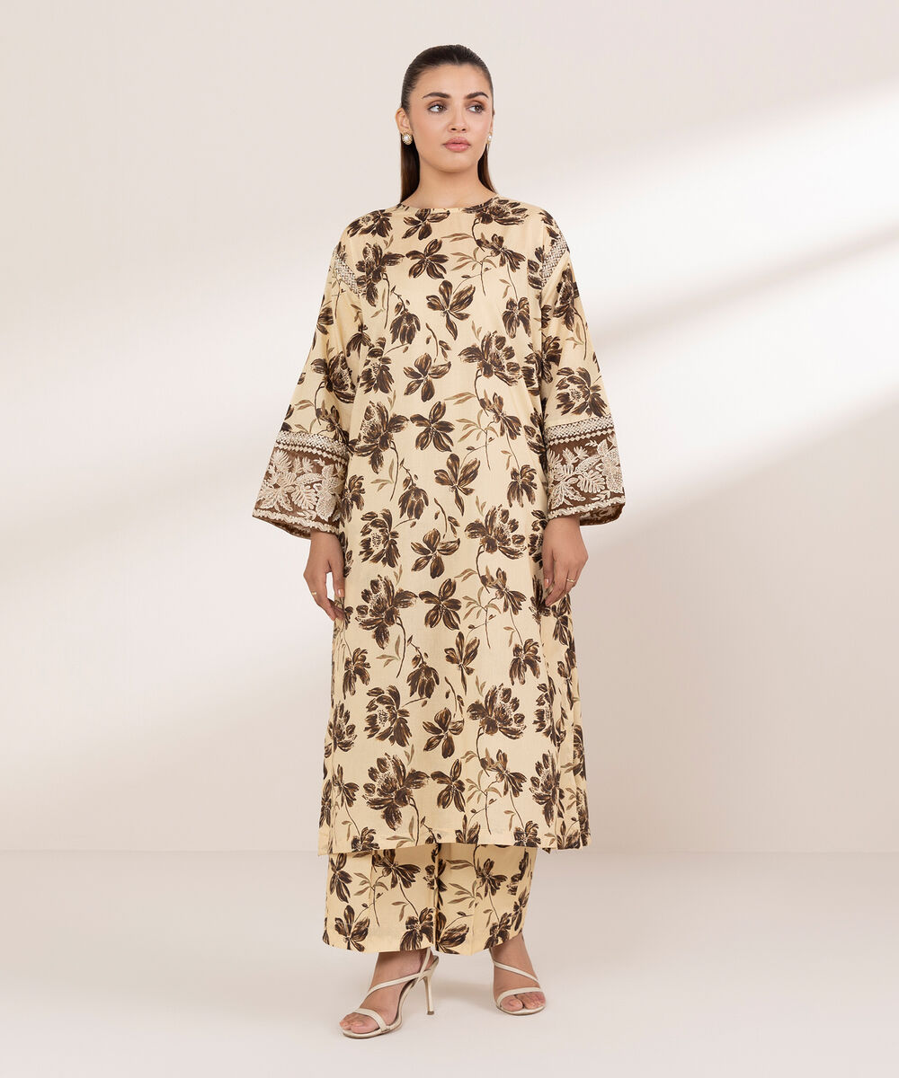 Women's RTW Lawn Beige Embroidered Boxy Shirt