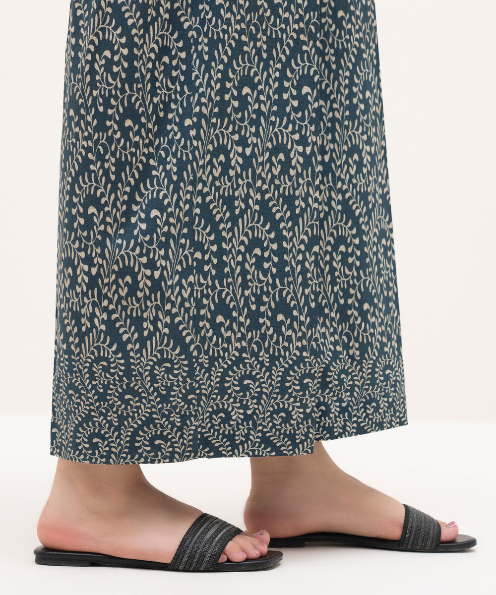 Women's RTW Cambric Blue Printed Straight Pants