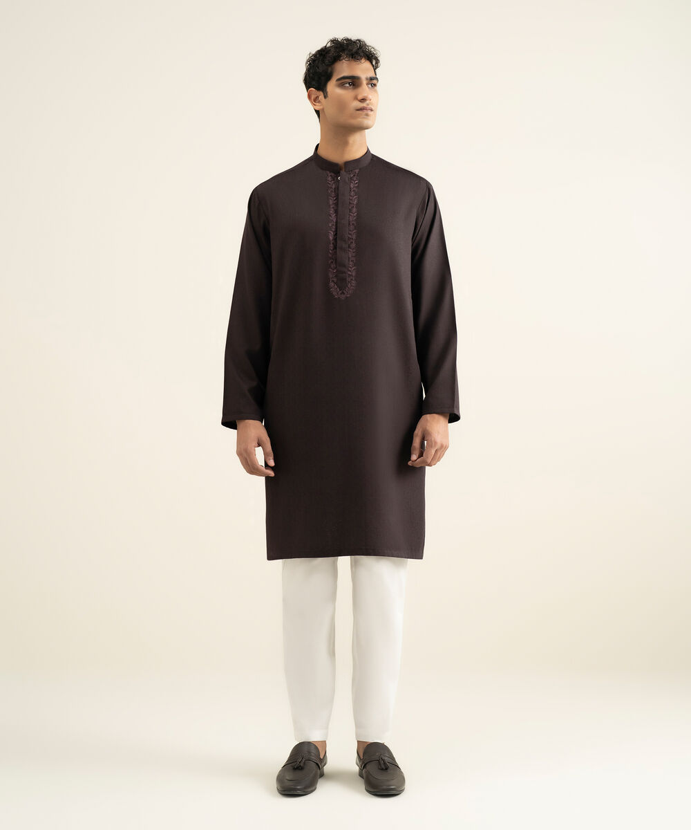 Men's dark purple Blended Jacquard Kurta