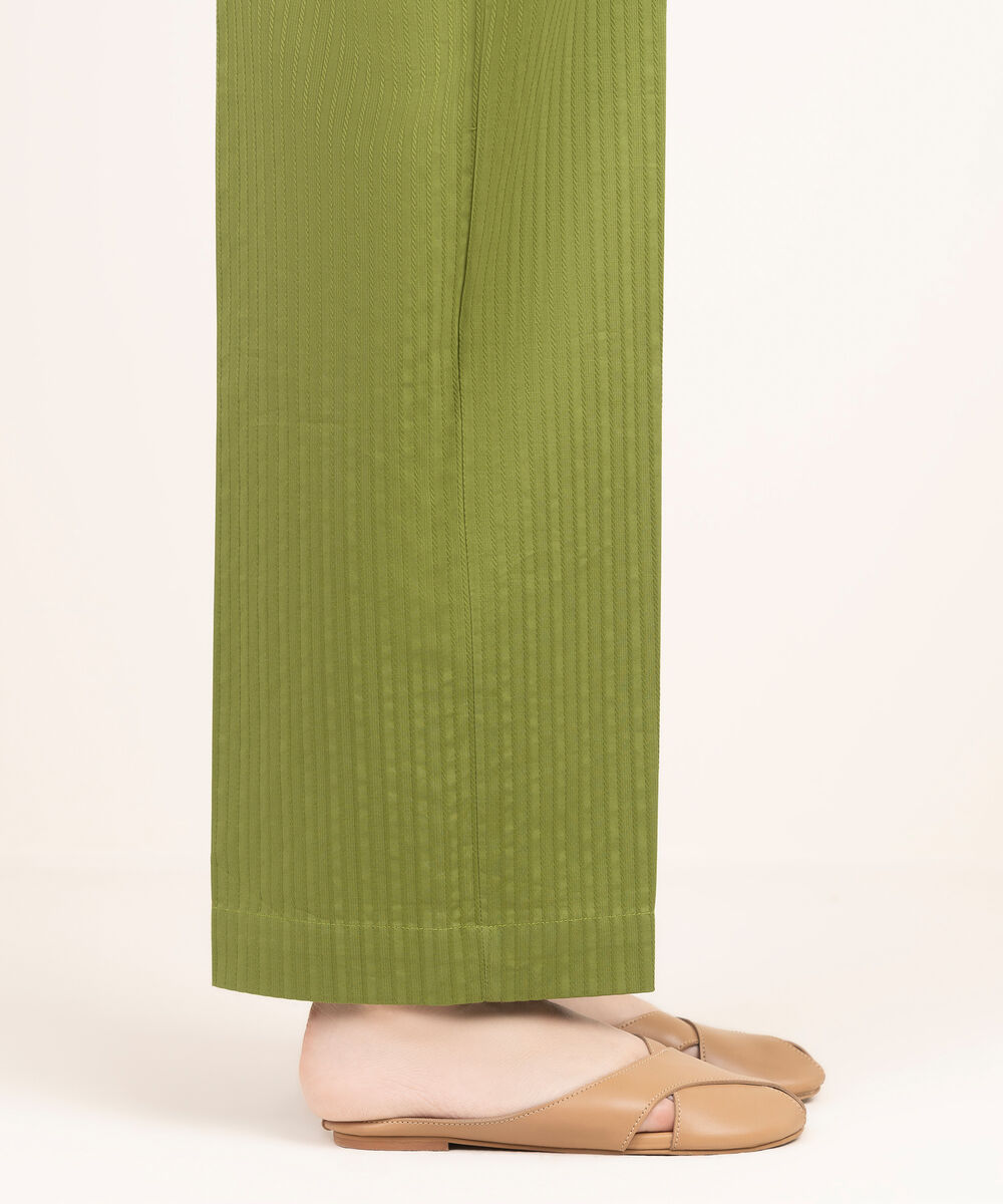 Women's RTW Handwoven Dobby Solid Green Straight Pants
