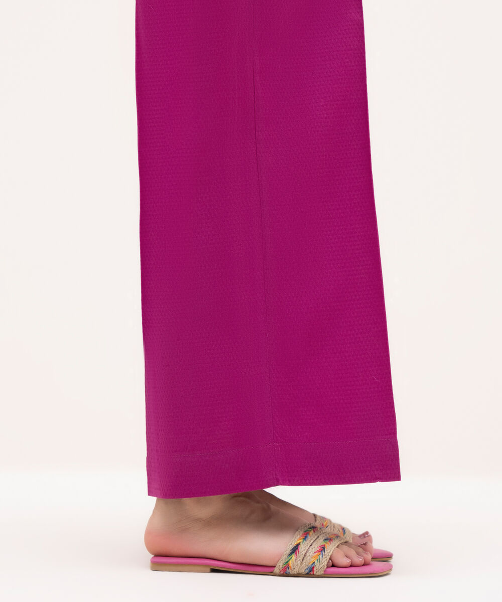 Women's RTW Textured Cotton Pink Solid Culottes