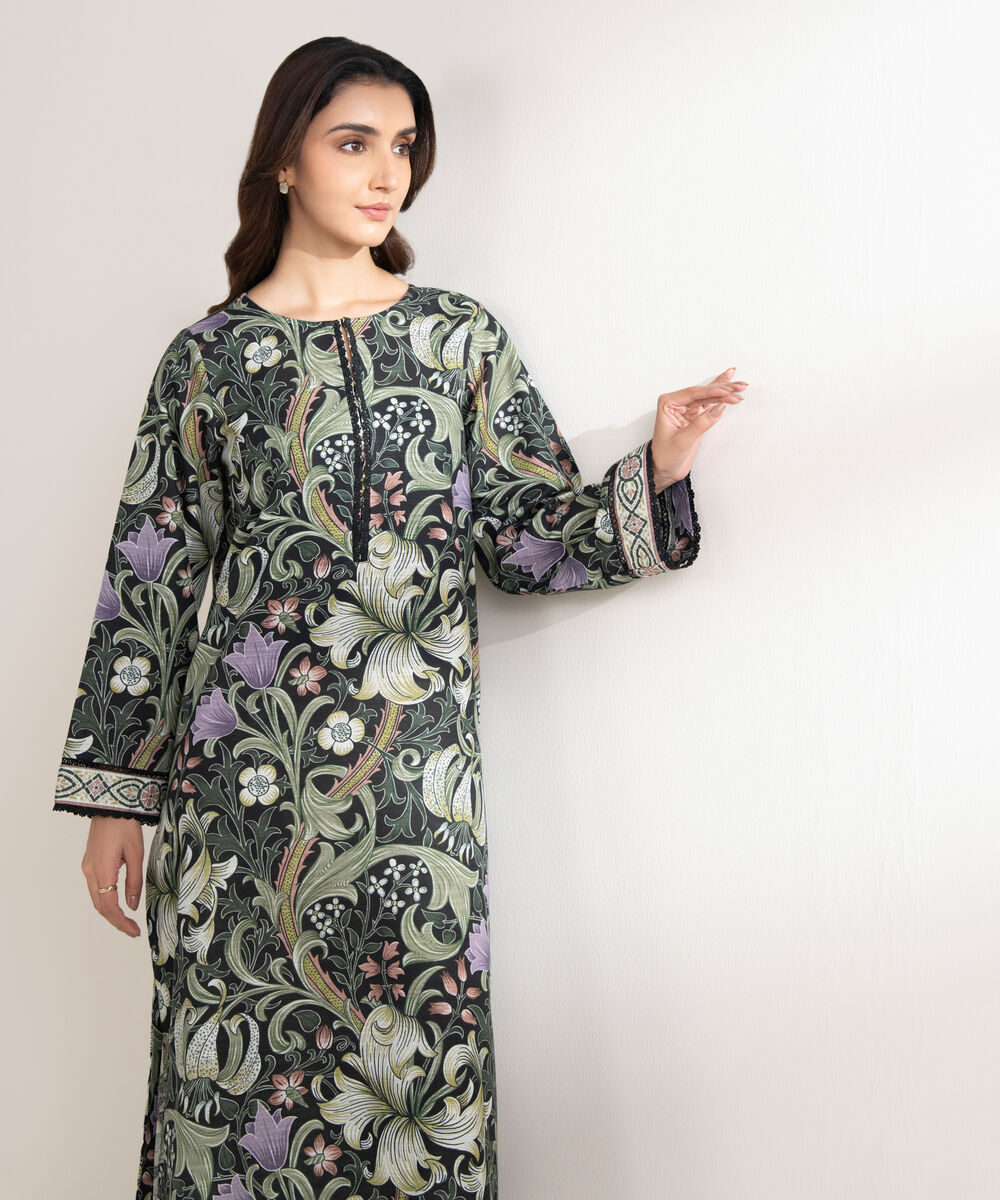 Women's RTW Cotton Printed Straight Black Shirt