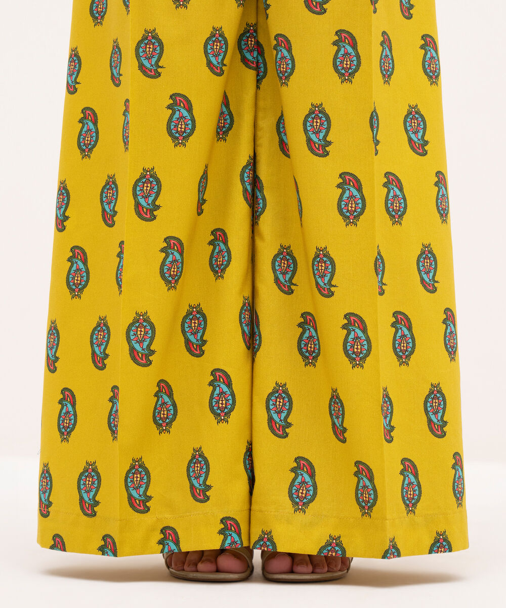 Women's RTW Cotton Viscose Yellow Printed Flared Pants