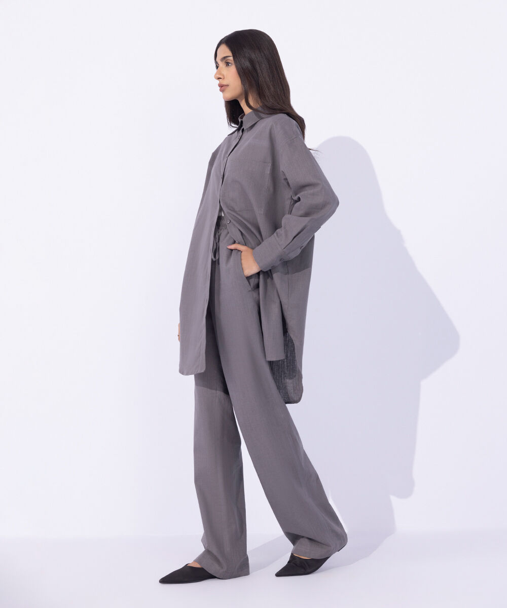 Women's Western Wear Grey Linen Blend Pull On Trousers