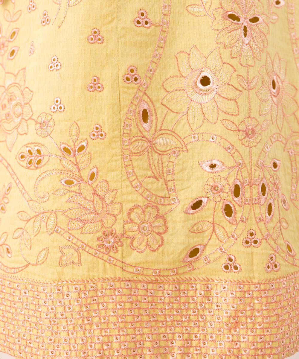 Women's RTW Dobby Yellow Embroidered A-Line Shirt