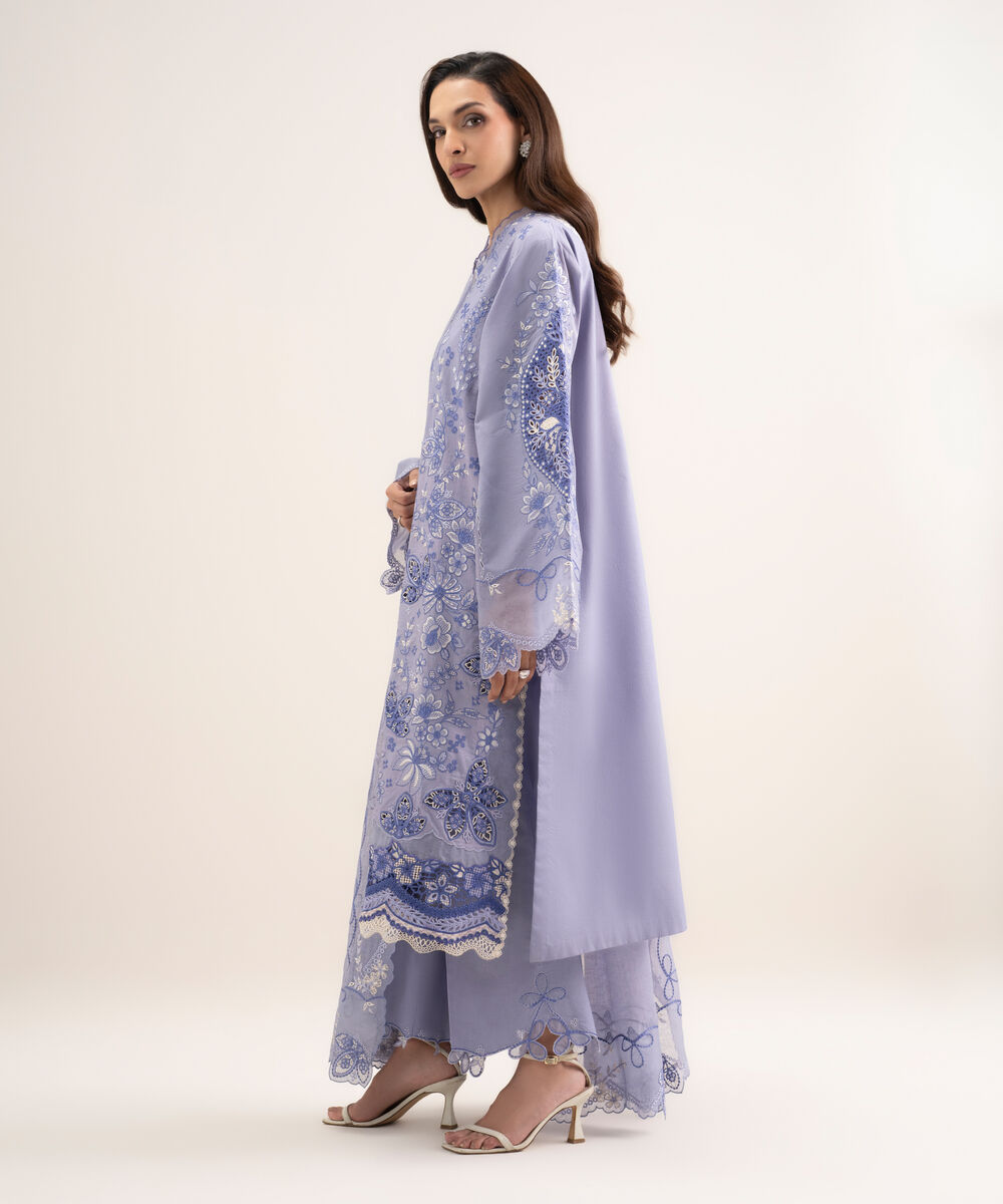 Women's Unstitched Lawn Embroidered Purple 3 Piece Suit