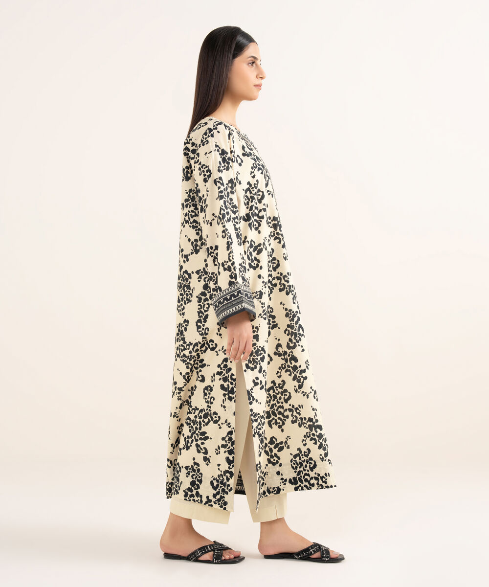 Women's RTW Cambric Off White Printed A-Line Shirt