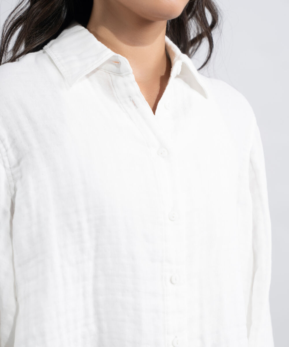 Women's Western White Short Body Cotton Muslin Shirt