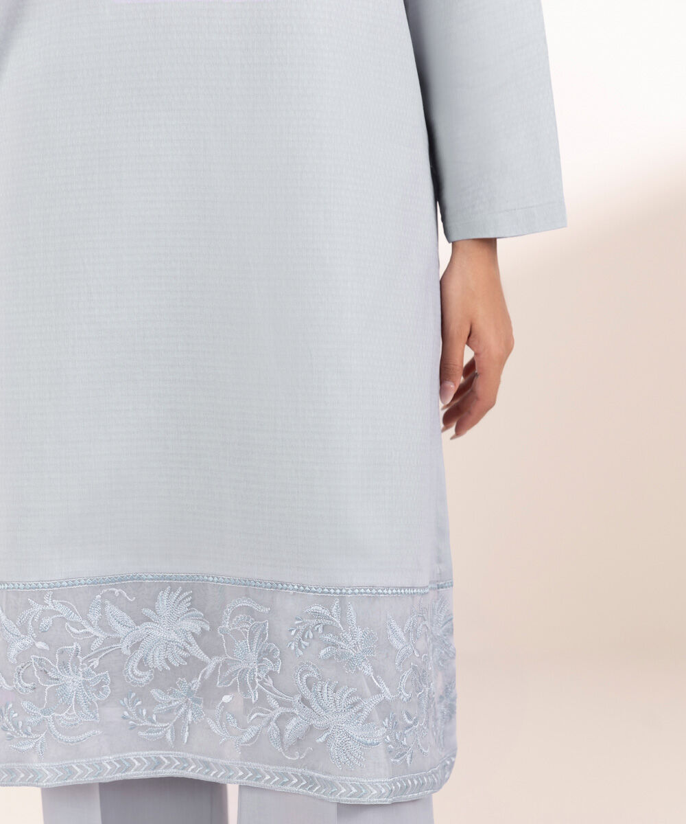 Women's RTW Dobby Purple Embroidered A-Line Shirt