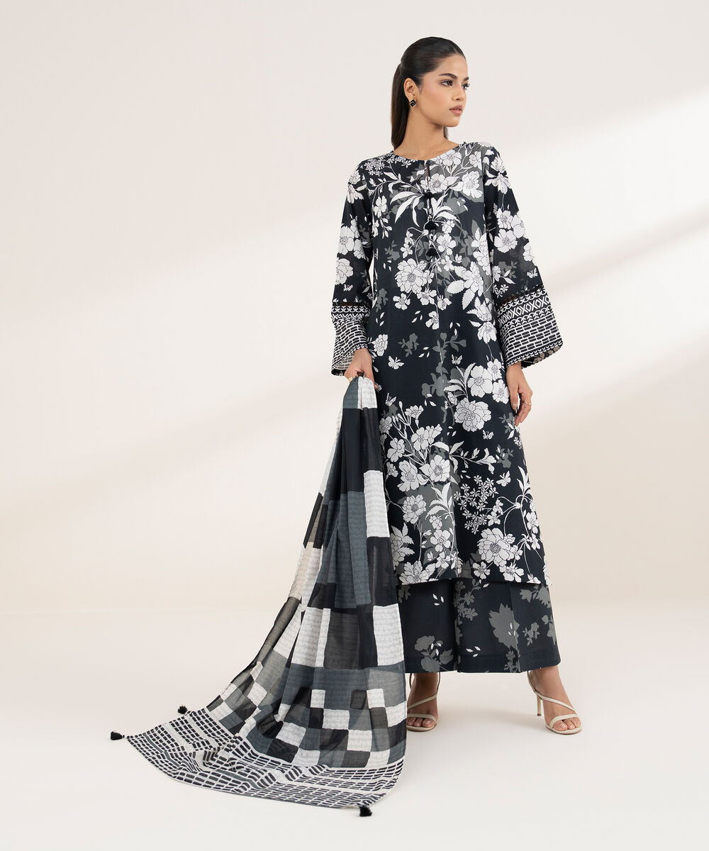 Women's RTW Cambric Black Printed A-Line Shirt