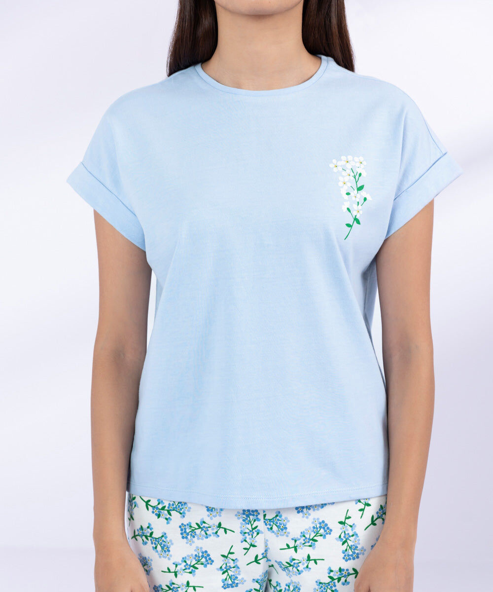 Woman - Blue Printed PJ Set