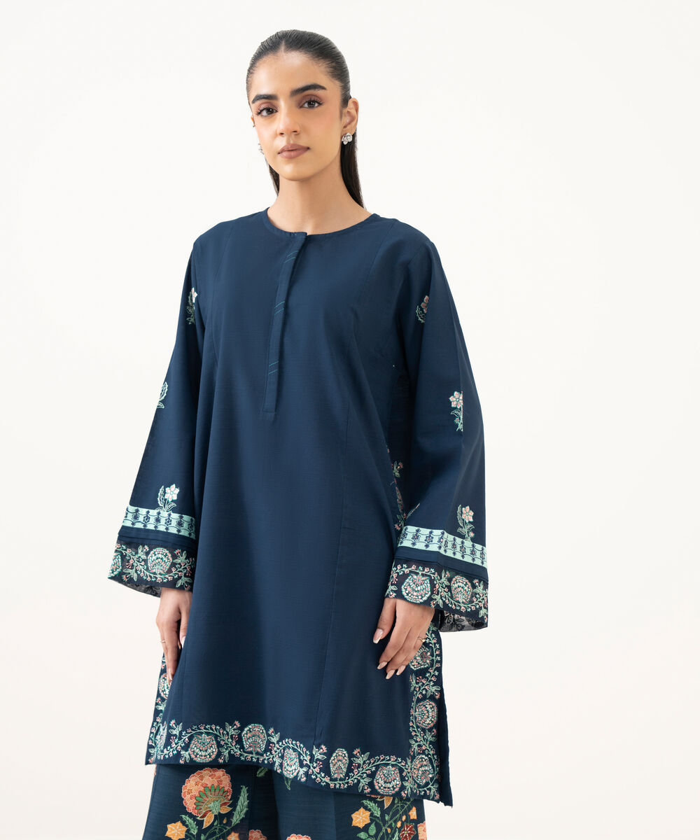 Women's RTW Cambric Blue Embroidered Straight Shirt