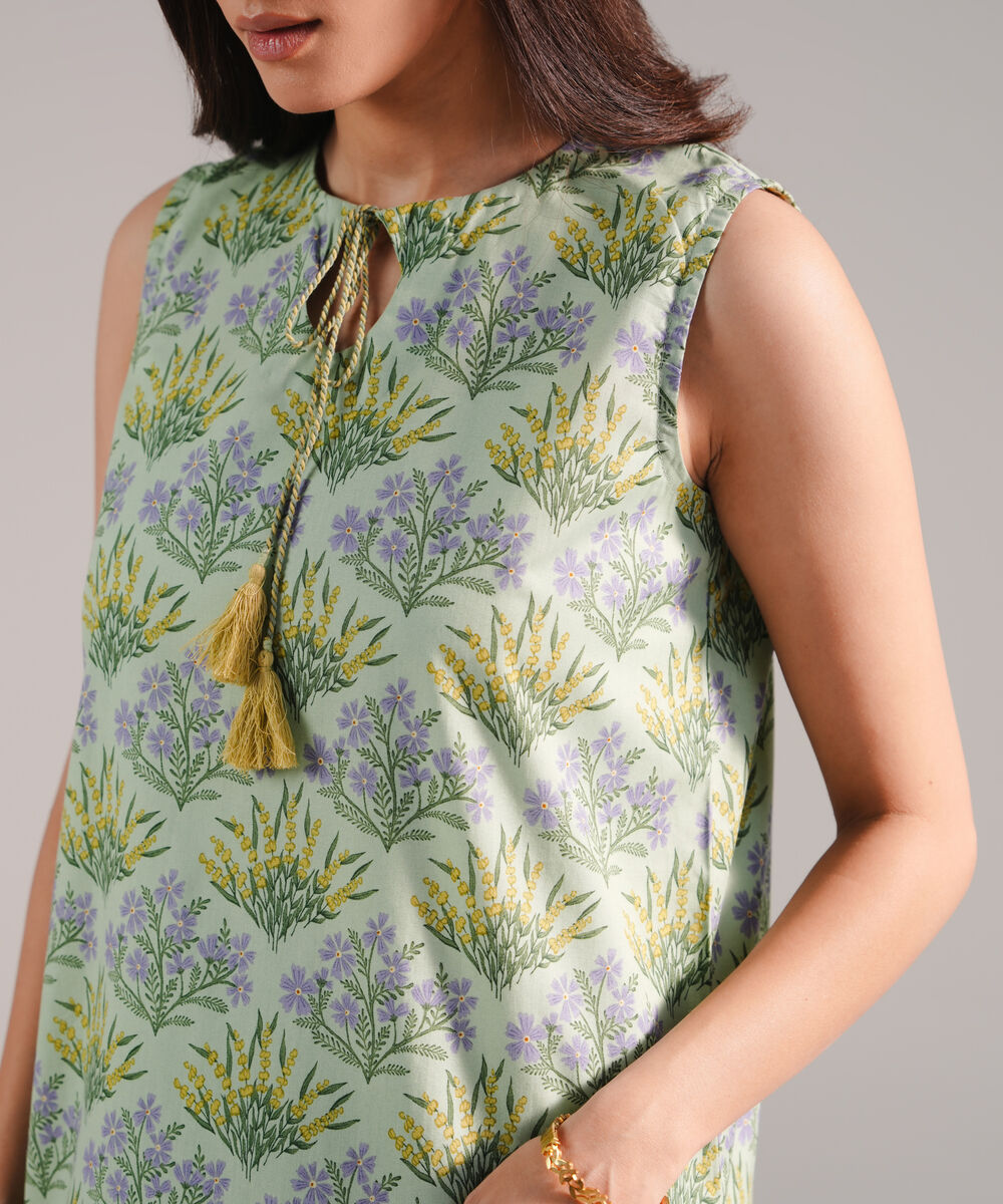 Women's RTW Lawn Printed Green 3 Piece Suit