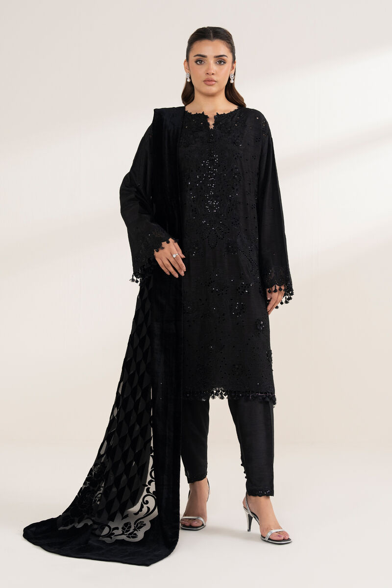 3 Piece - Embroidered Viscose Raw Silk Suit
