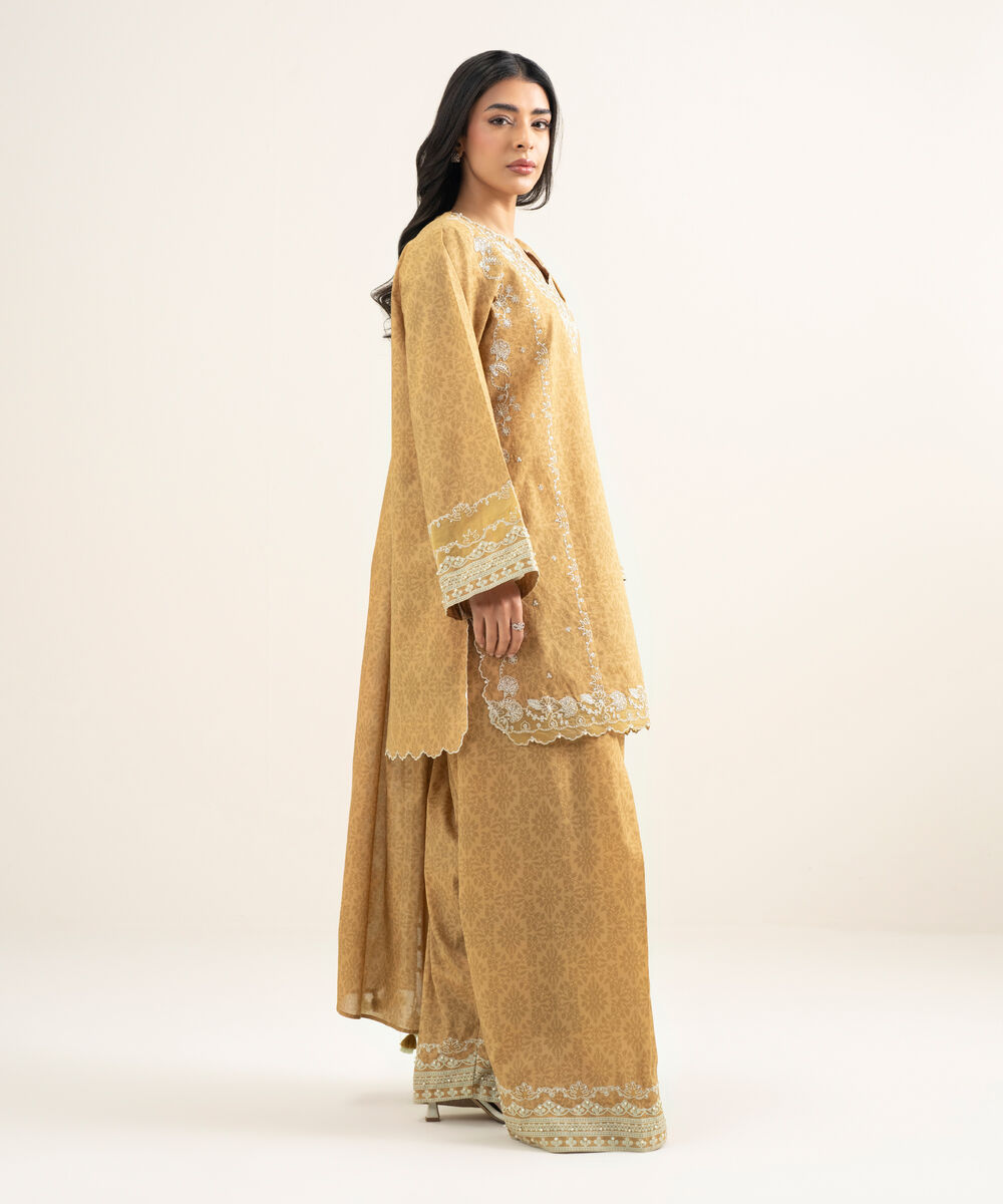 Women's Unstitched Lawn Yellow Embroidered 3 Piece Suit