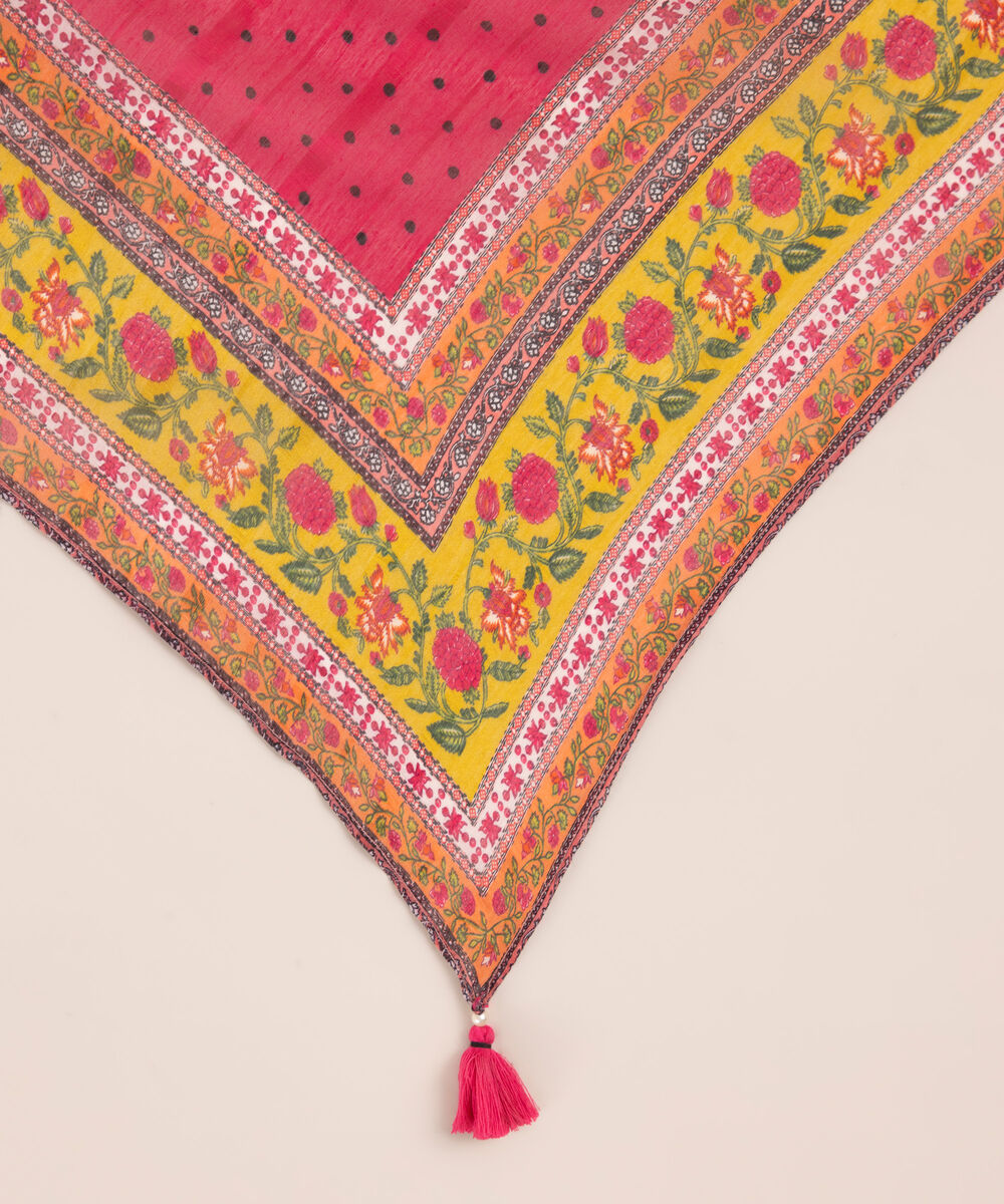 Tussar Silk Pink Printed Dupatta