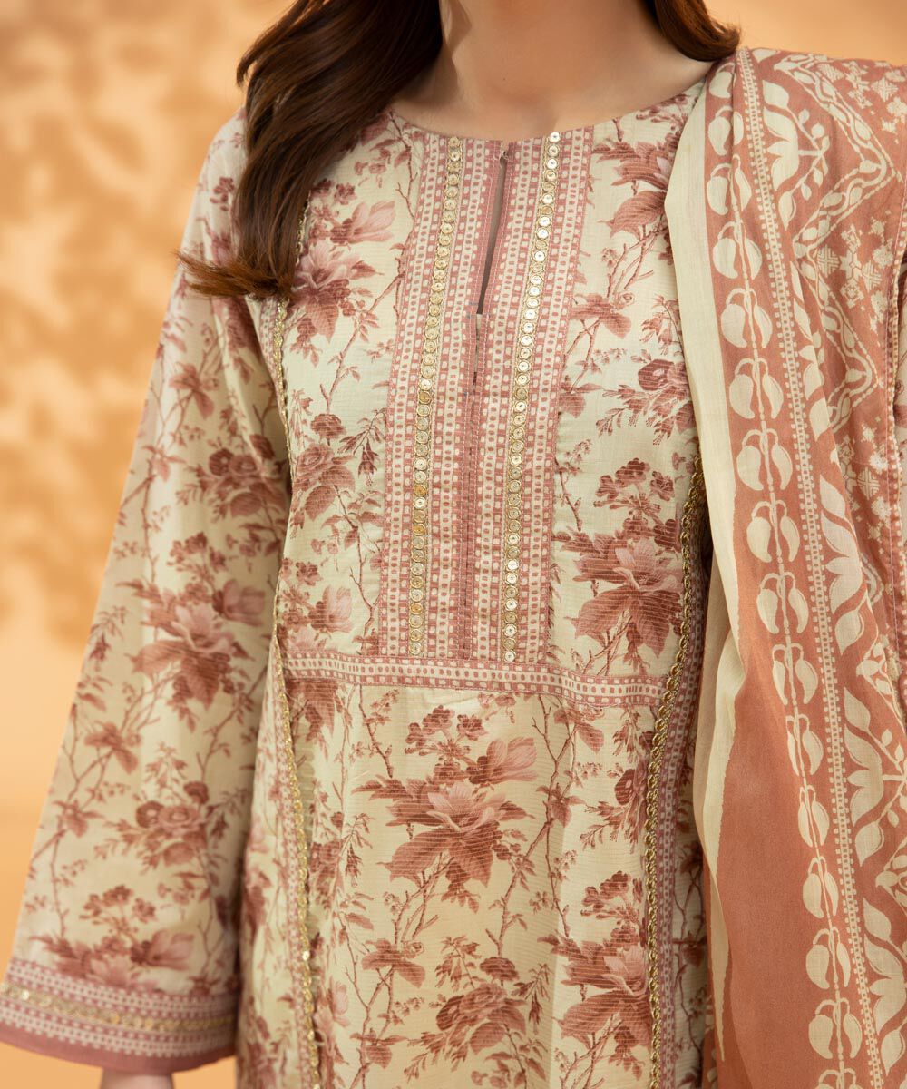 3 Piece - Printed Zari Lawn Suit