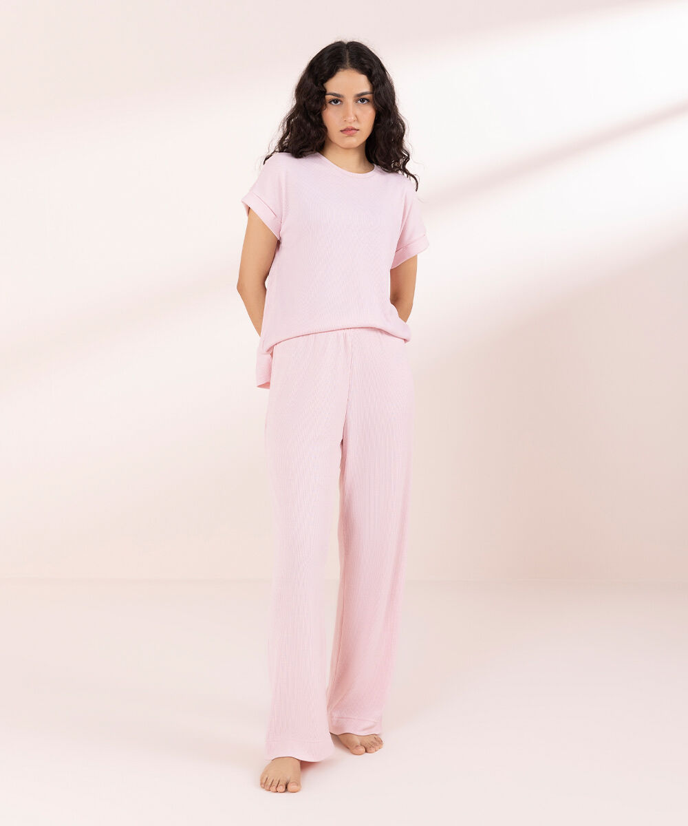 Womens Pink Sleepwear Pink Rib Set