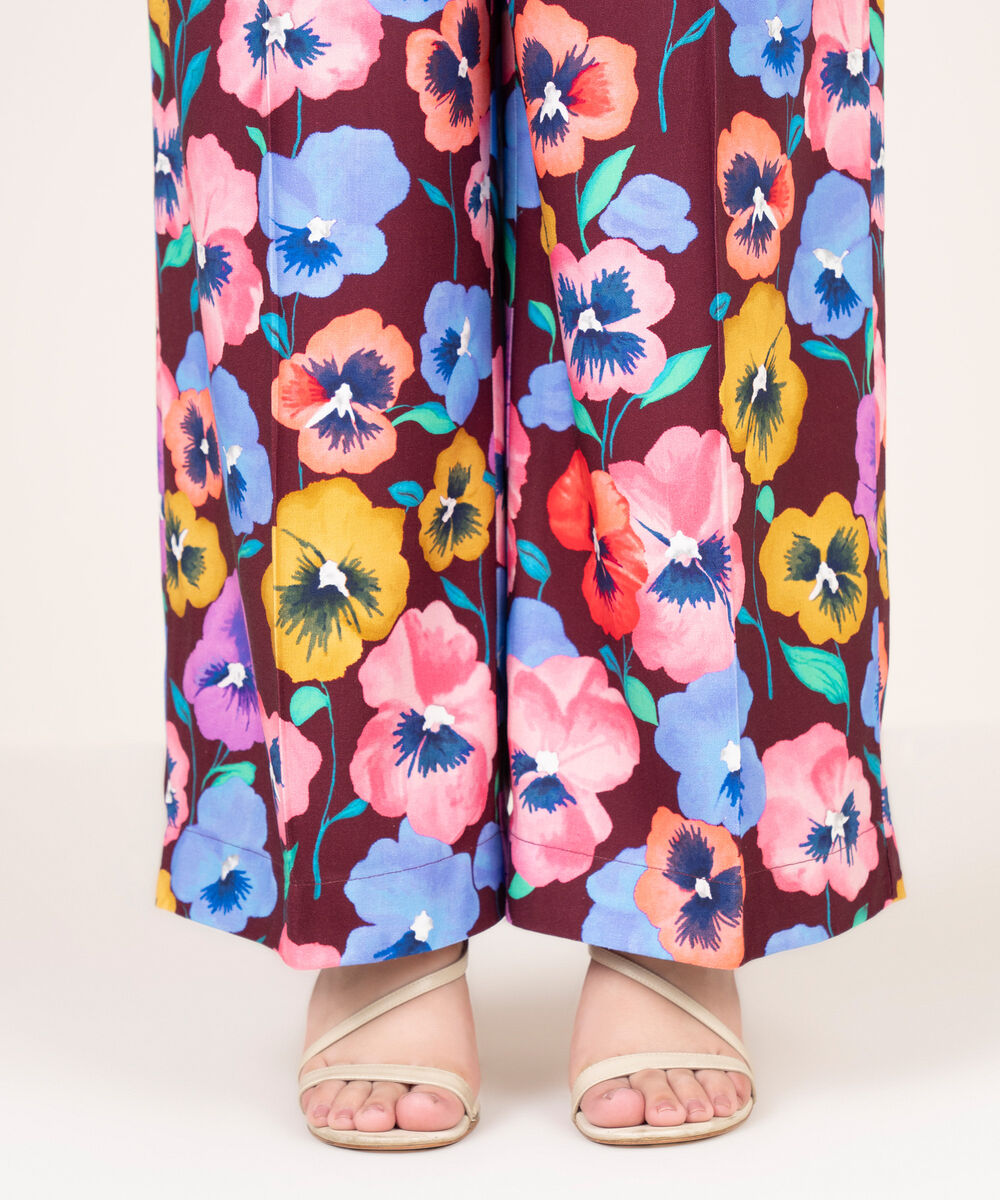 Women's RTW Viscose Linen Printed Purple Culottes