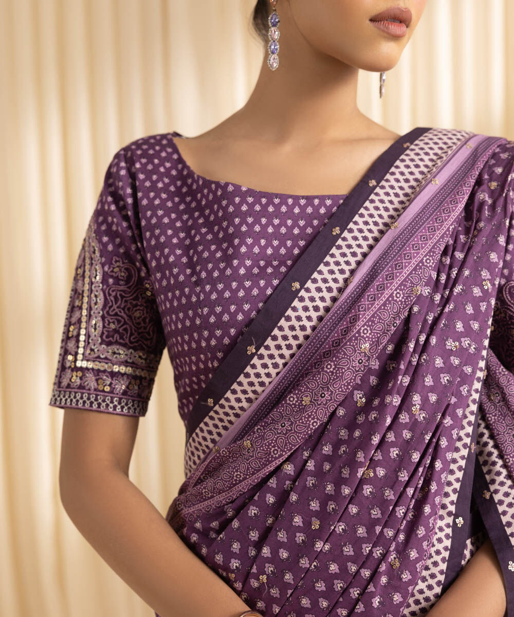 Women's Embroidered Dobby Purple Saree