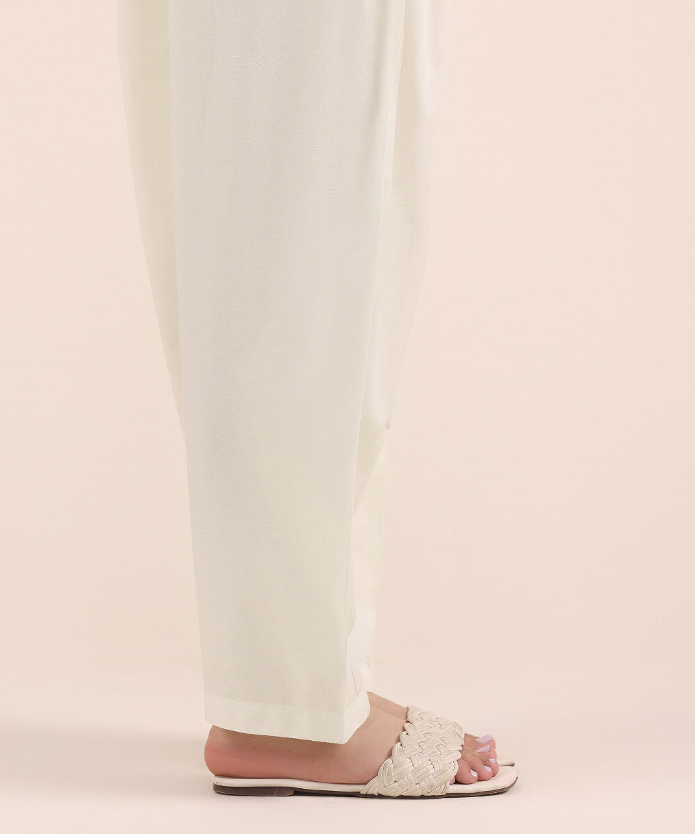 Woman - Off White Solid Cambric Shalwar