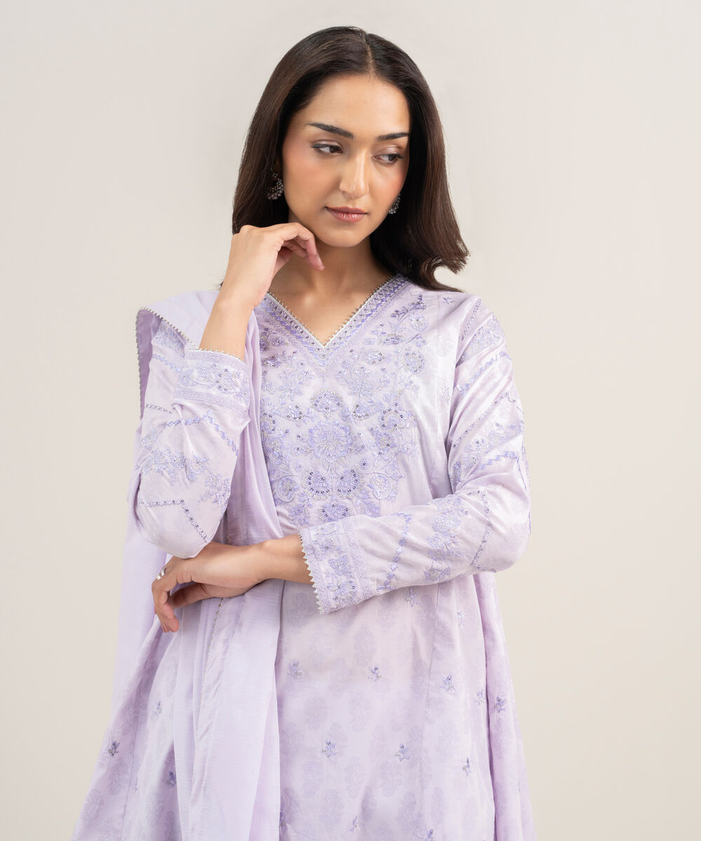 Women's RTW Lawn Embroidered Lilac 3 Piece Suit
