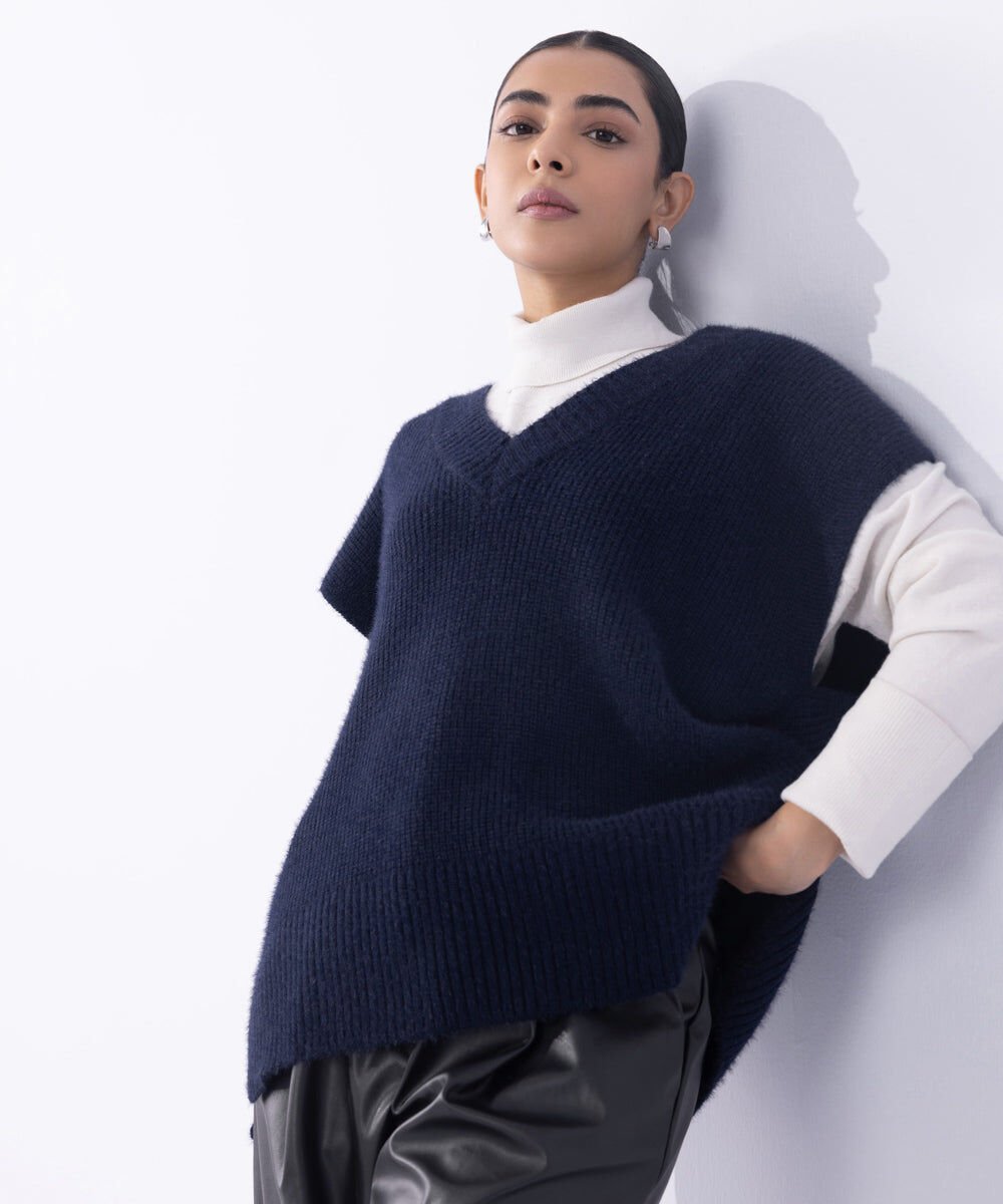 Loose-Fit Sleeveless Sweater Woman - Blue Loose-Fit Sleeveless Sweater