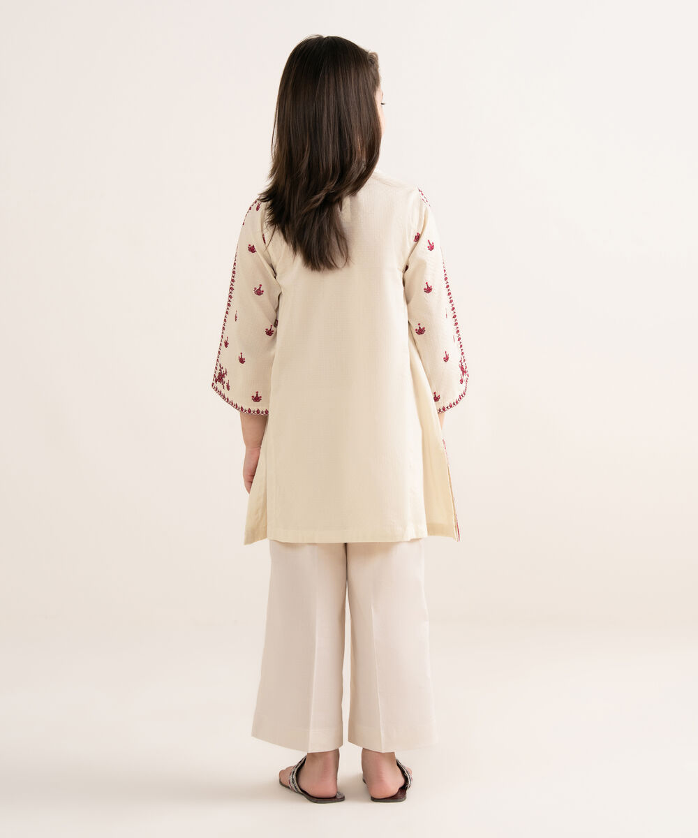 Girls Two Piece Embroidered Textured Lawn Suit