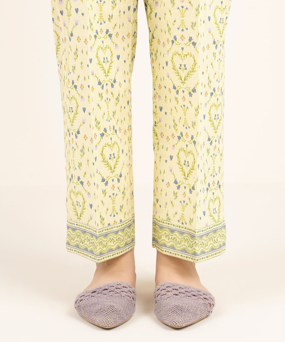 Women's RTW Crosshatch Printed Pale Yellow Straight Pants