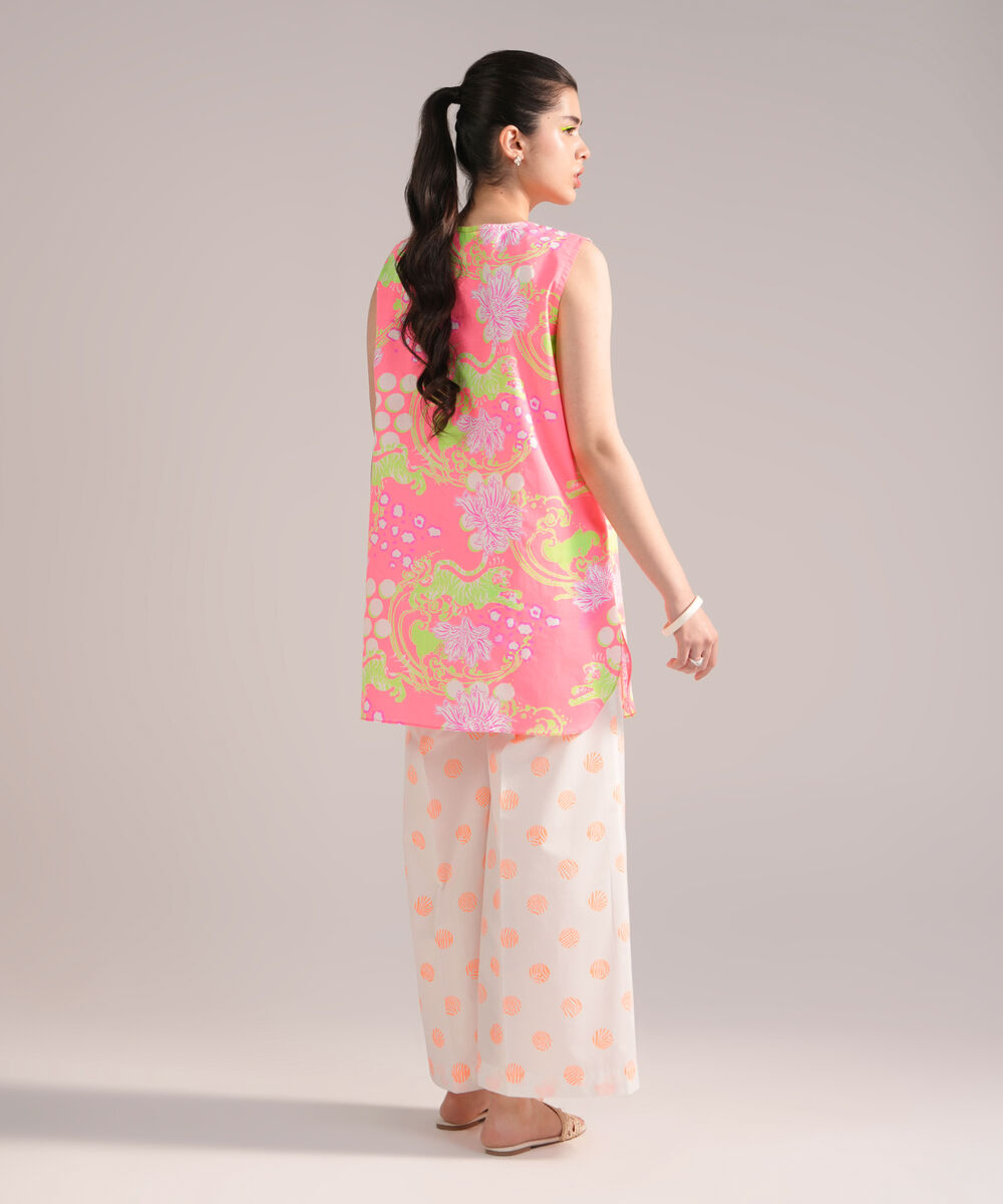 Women's RTW Dobby Printed Neon Pink 2 Piece Suit