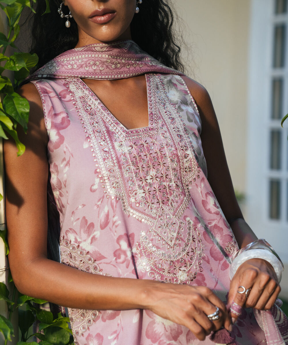 Women's Unstitched Lawn Embroidered Purple 3 Piece Suit
