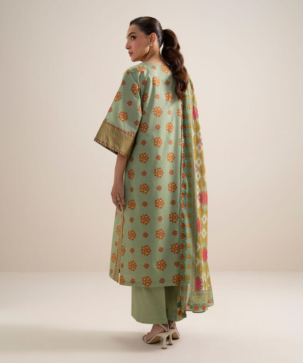 Women's Unstitched Lawn Printed Sage Green 3 Piece Suit