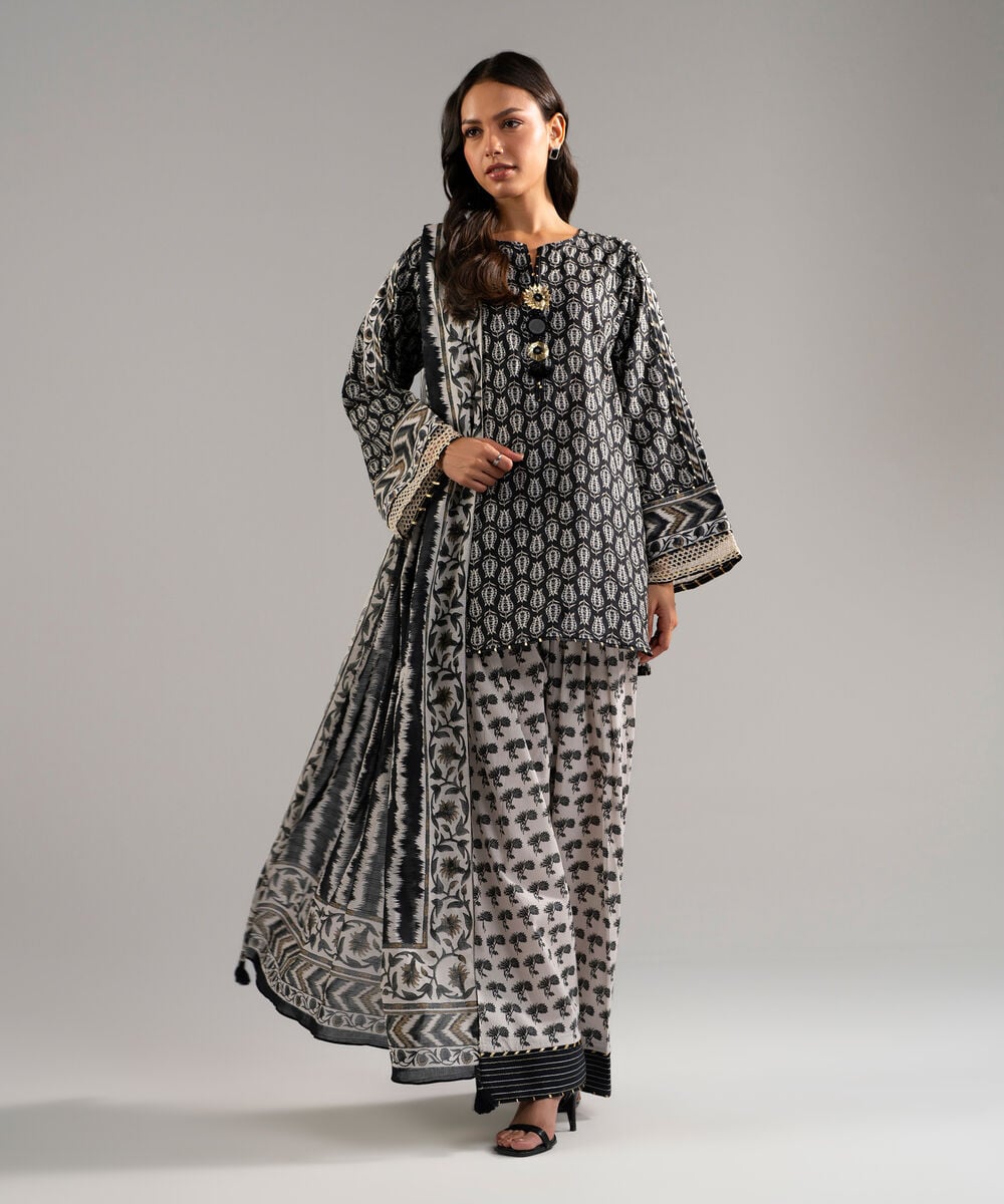 Textured Voile Printed Black Dupatta