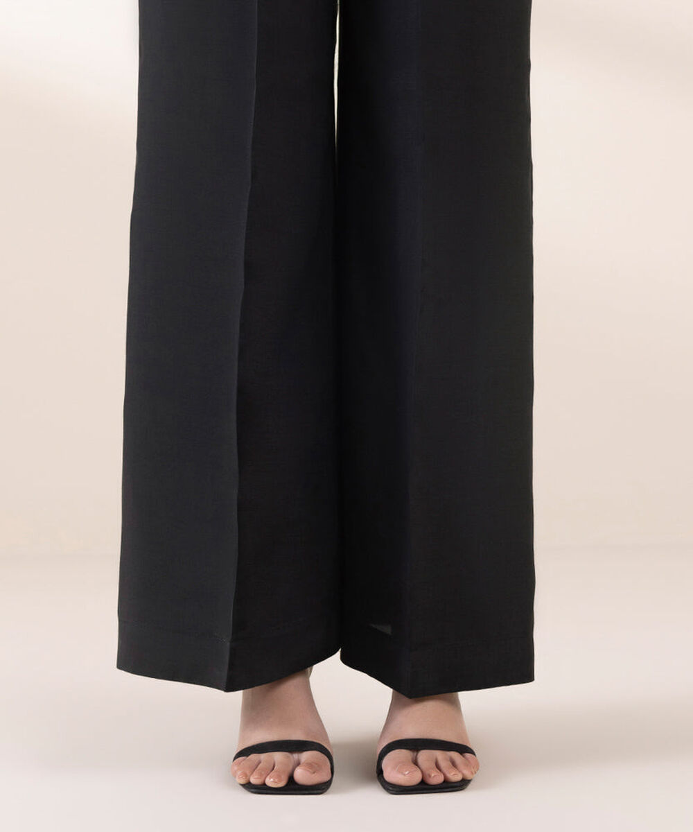 Women's Pret Black 2 Piece Printed Raw Silk Suit
