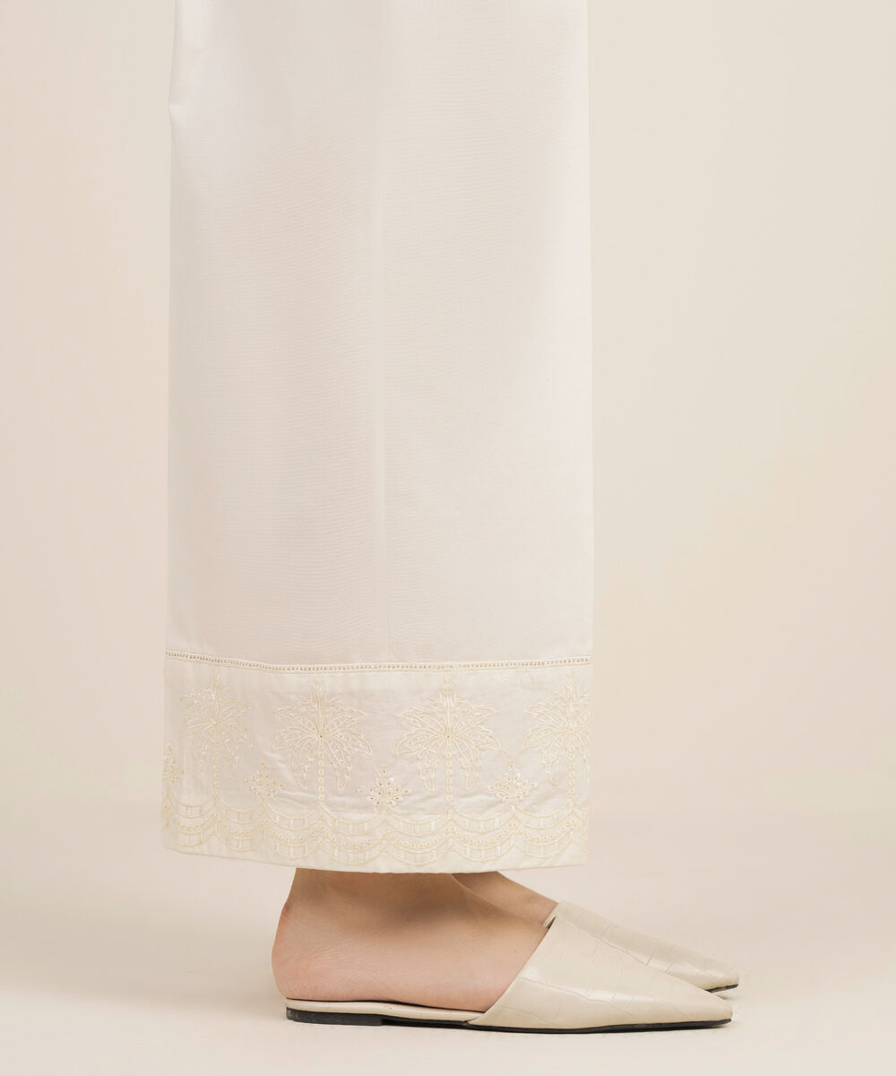 Women's RTW Cambric Embroidered Off White Culottes