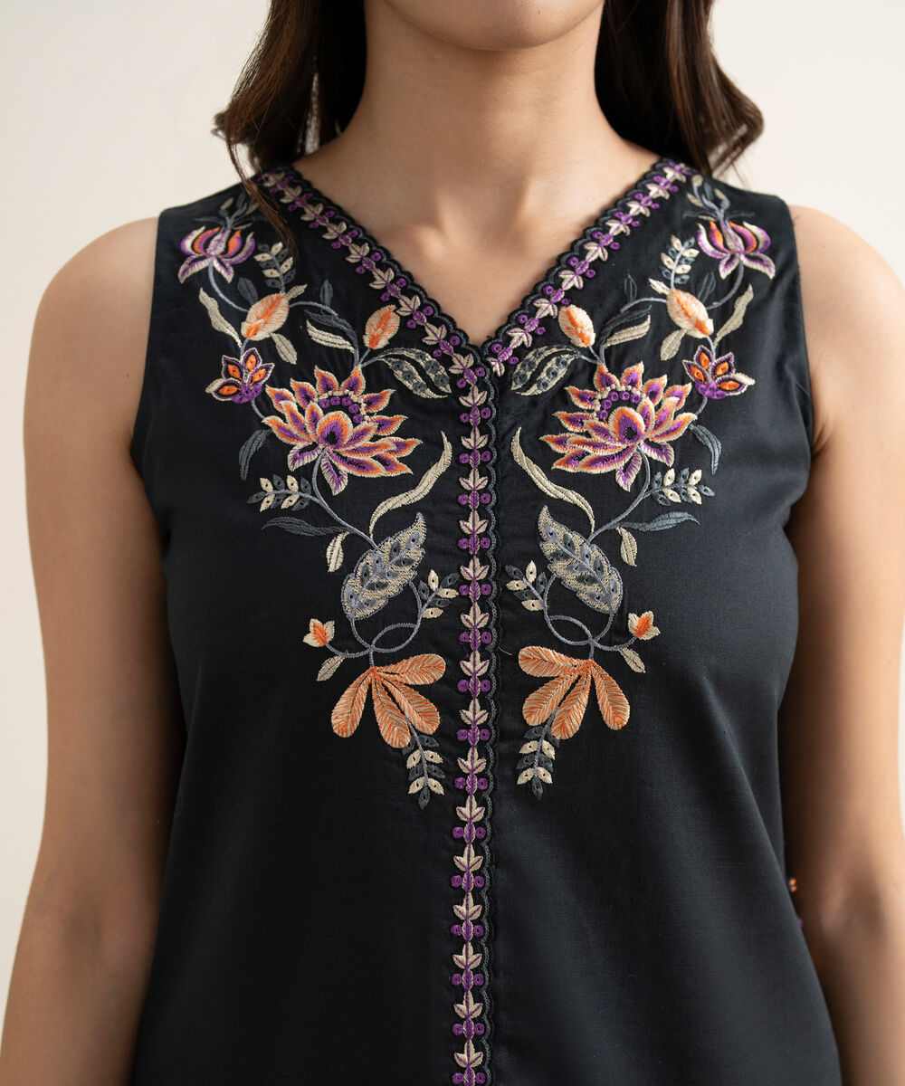 Women's Unstitched Textured Lawn Embroidered Black 3 Piece Suit