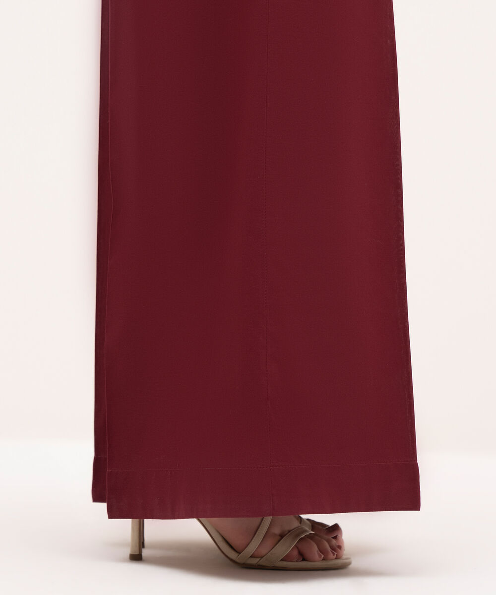 Women's RTW Cambric Maroon Solid Flared Pants