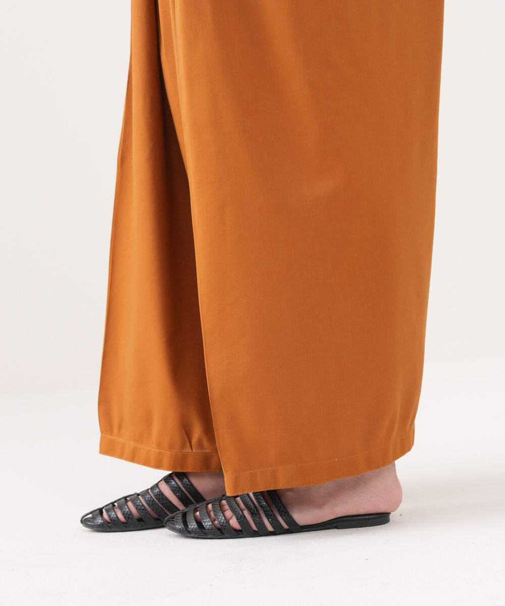 Women's RTW Cotton Viscose Solid Brown Shalwar