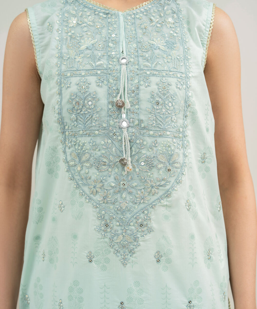 Women's RTW Lawn Embroidered Green 3 Piece Suit