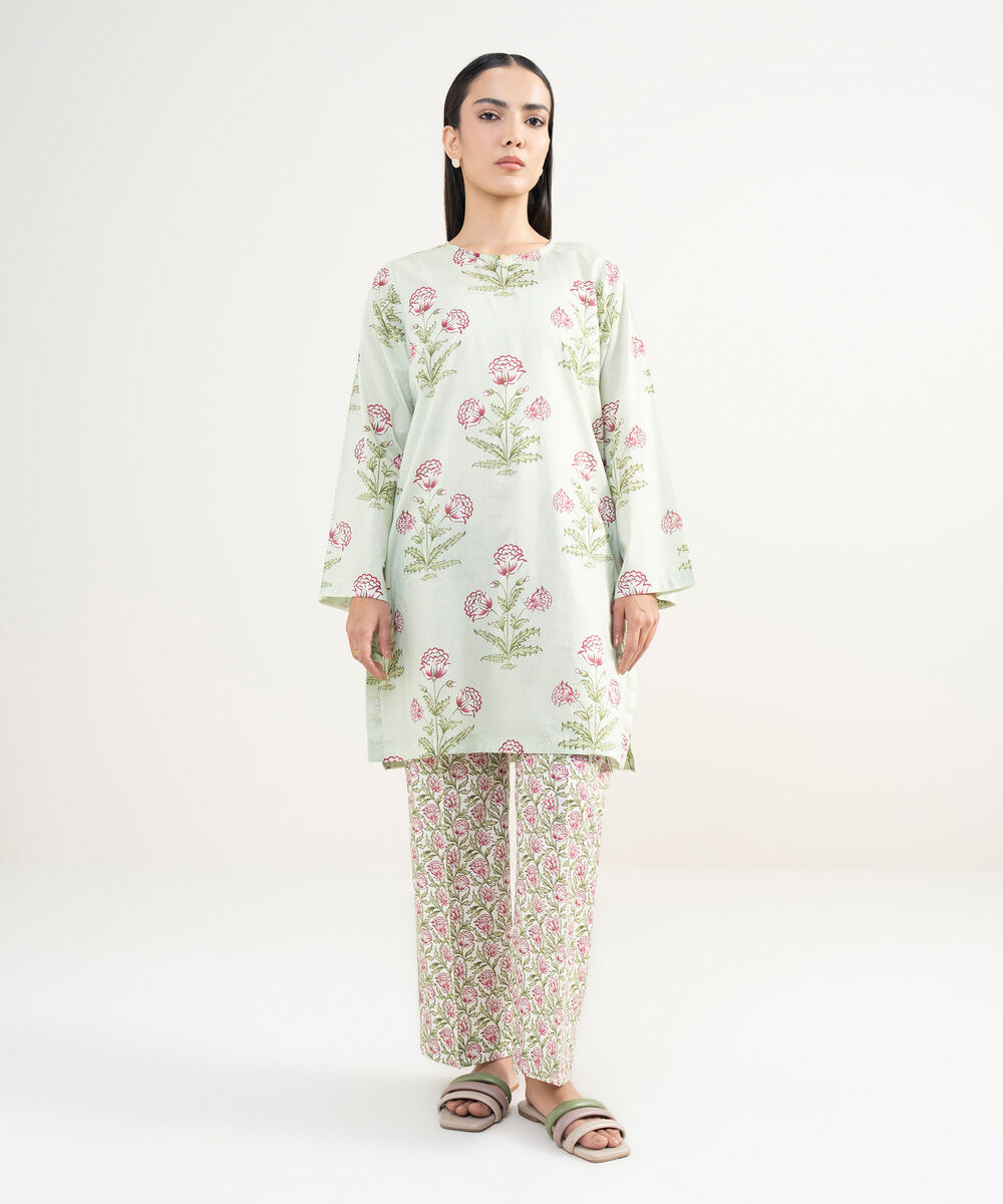 Women's RTW Lawn Printed Green Straight Shirt
