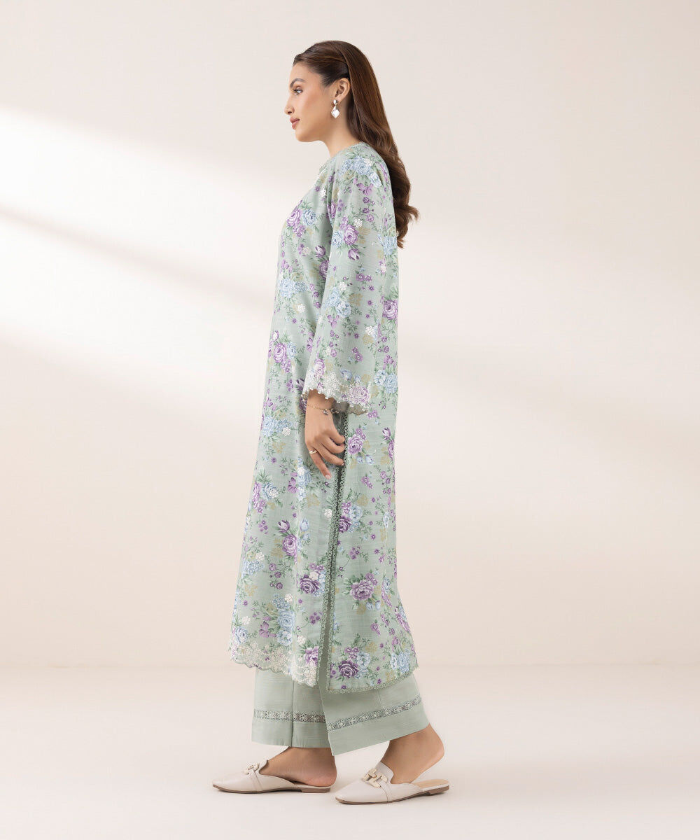 Woman - Green Embroidered Khaddar Shirt