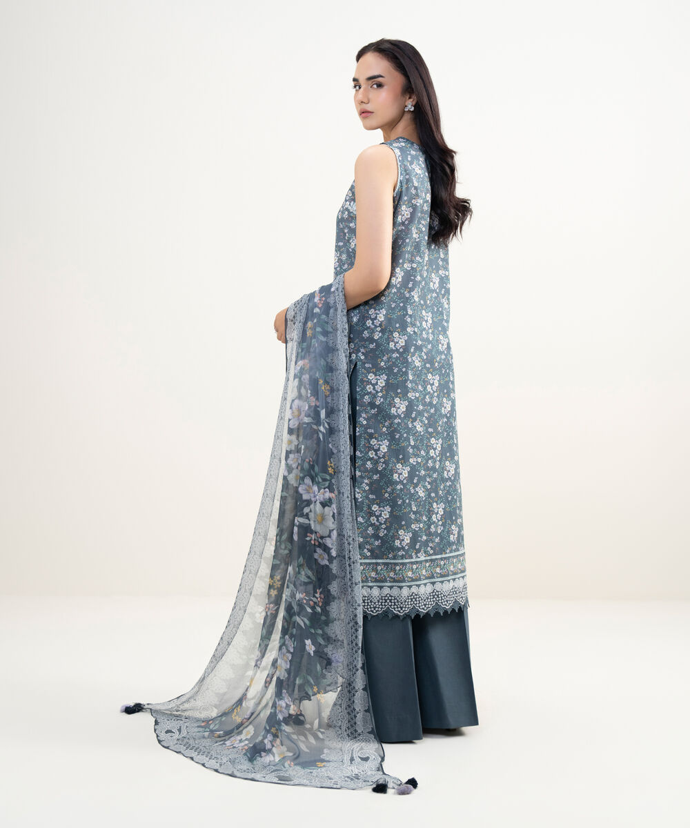 Women's Unstitched Lawn Embroidered Grey 3 Piece Suit