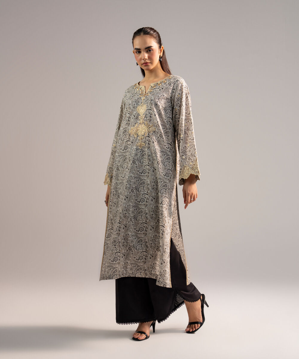 Women's RTW Zari Lawn Embroidered White Straight Shirt