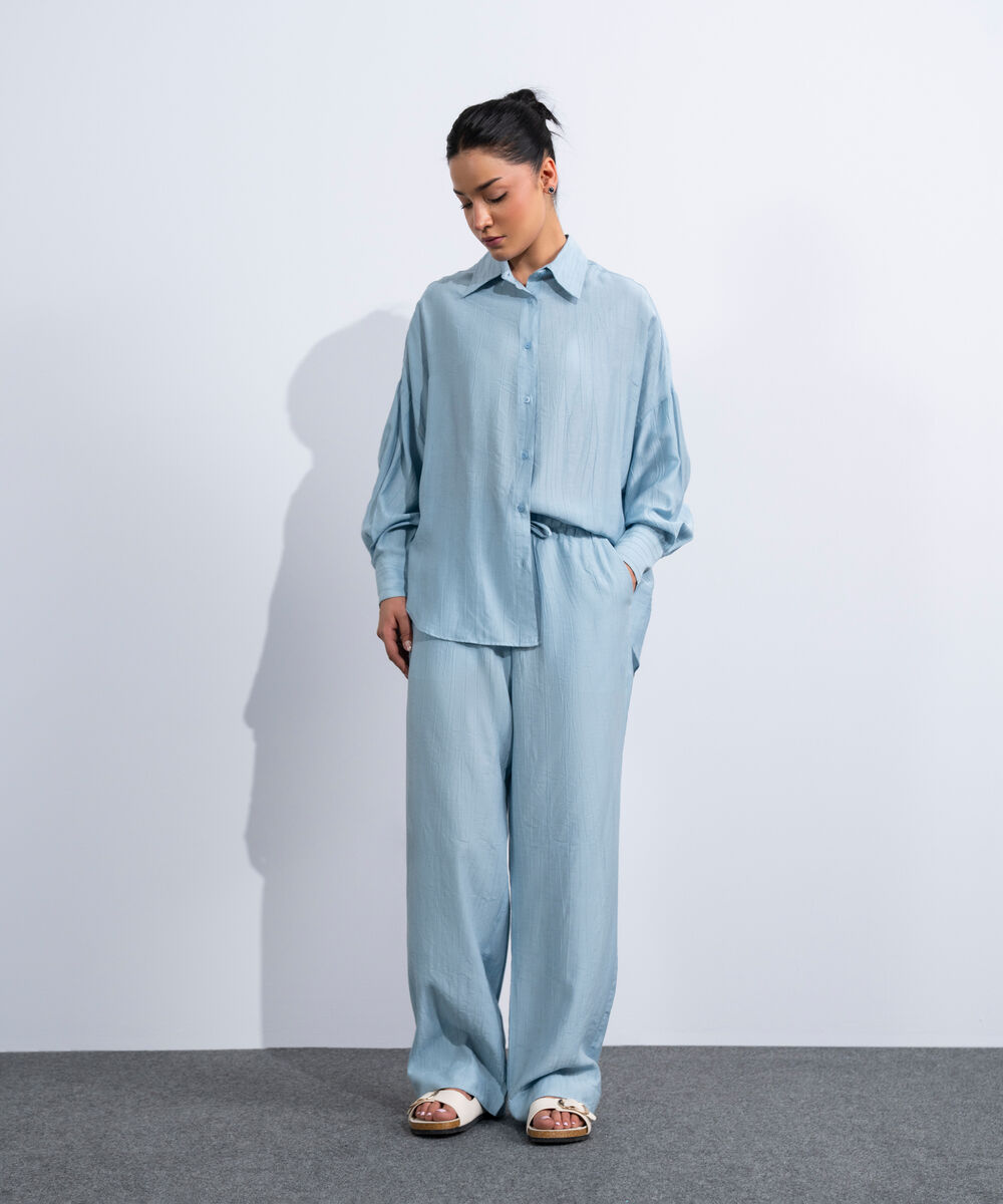 Women's Western Light Blue Textured Pull-On Trousers
